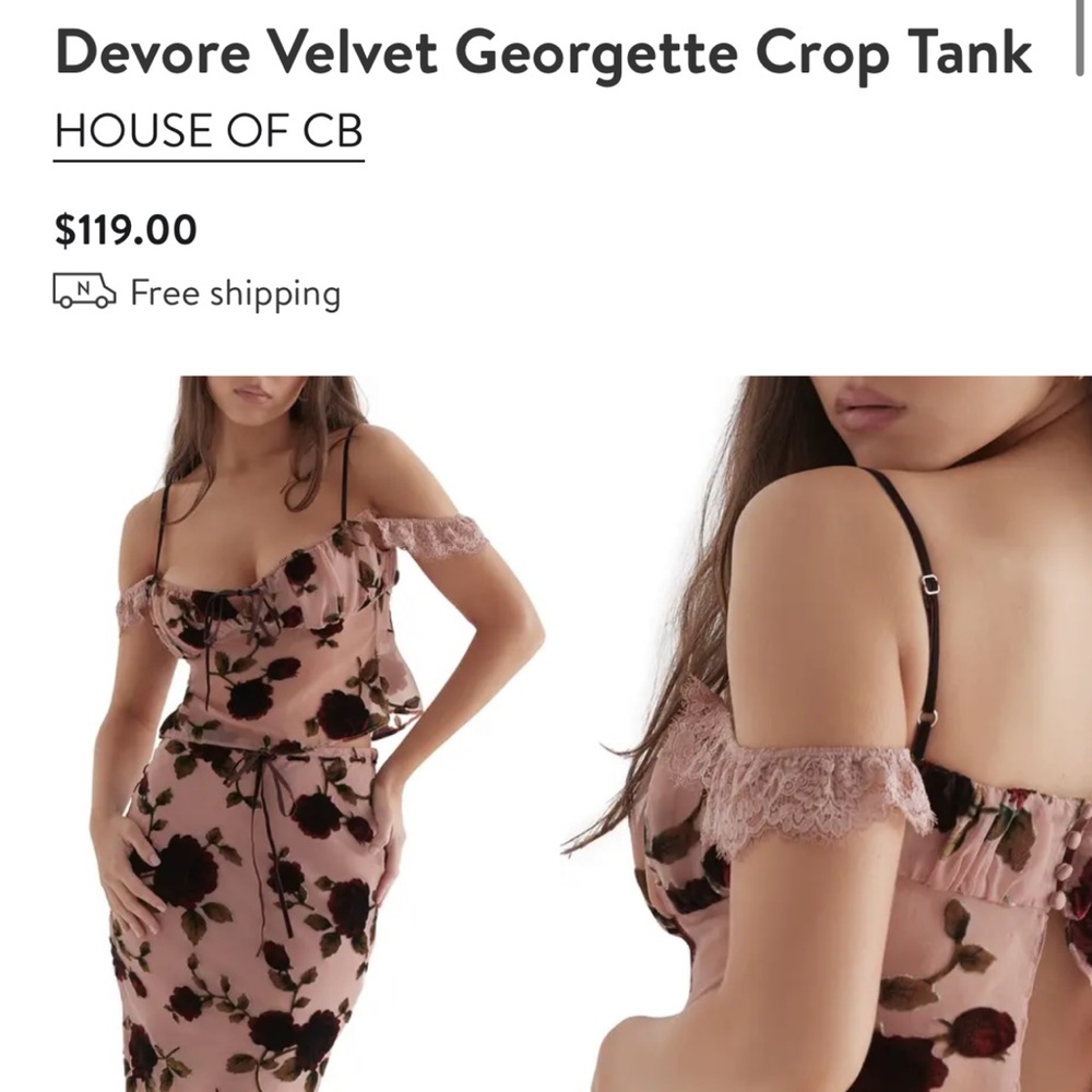 House of CB Bias Cut Skirt and matching Devore Velvet Georgette Crop Tan… - Picture 14 of 16